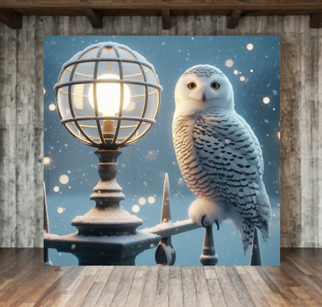 Snowy Owl Wall Art Canvas Urban Streetlamp Owl Lover Gift Birder Gift