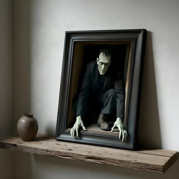 Frankenstein "Escaping Criticism" Canvas Art Fun 3D Unique Optical Illusion Monster Inspired By Borrell Frame Is Part Of The Image Not Real