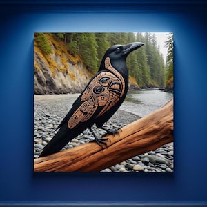 Haida First Nations Black Raven Wall Art Unique Abstract Raven Pacific Northwest Haida Coast Salish Aesthetic PNW Wildlife Lodge Cabin Decor