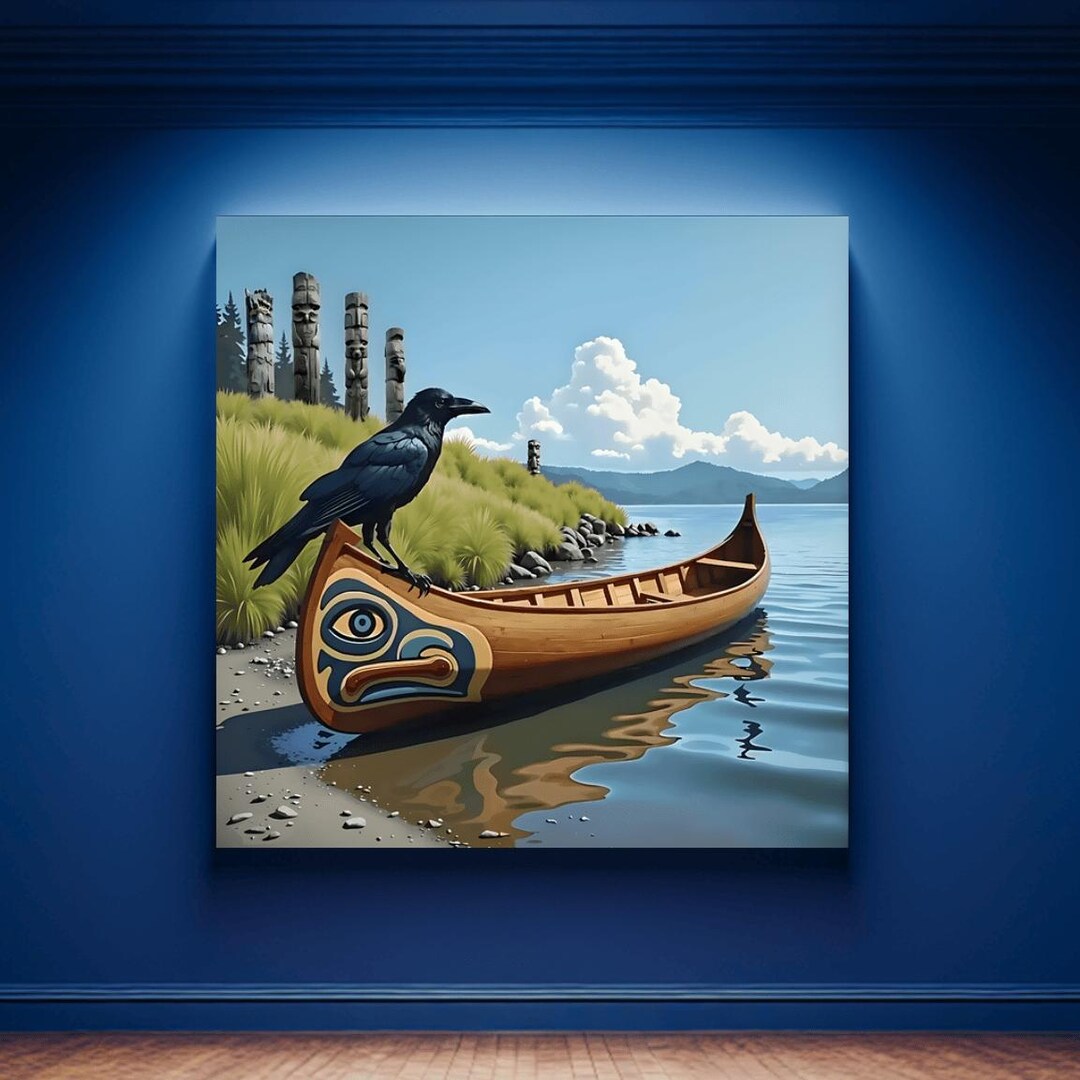 Raven Wall Art Haida Gwaii Totem Pole Salish Pacific Northwest MCM Oil ...