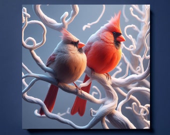 Valentine Wall Art Cardinals Two Love Bird Cardinals Valentine's Day Gift Canvas Ready To Hang Art Cardinals Gift For Her Gift For Him