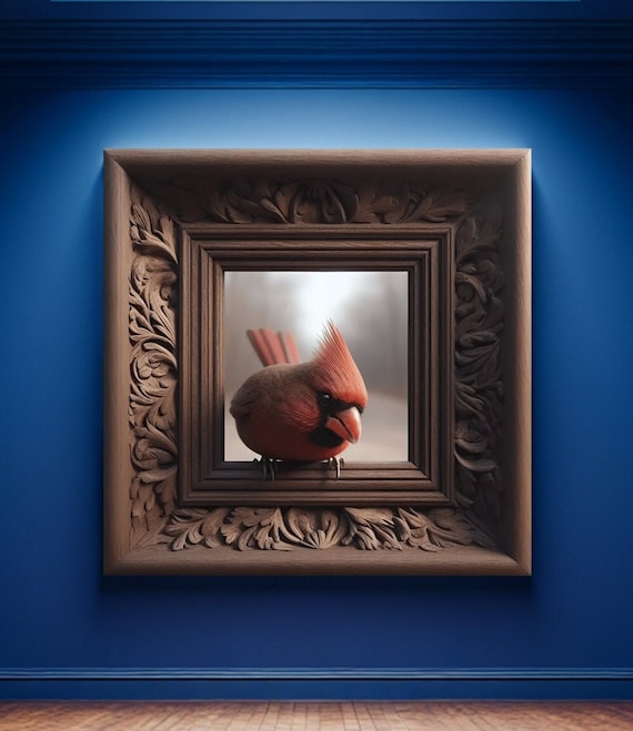 Cardinal Wall Art 3D Fun Unique Optical Illusion Birder Birdwatcher Cardinal Lover Gift Wildlife *Frame Is Part Of The Image, Not Real*
