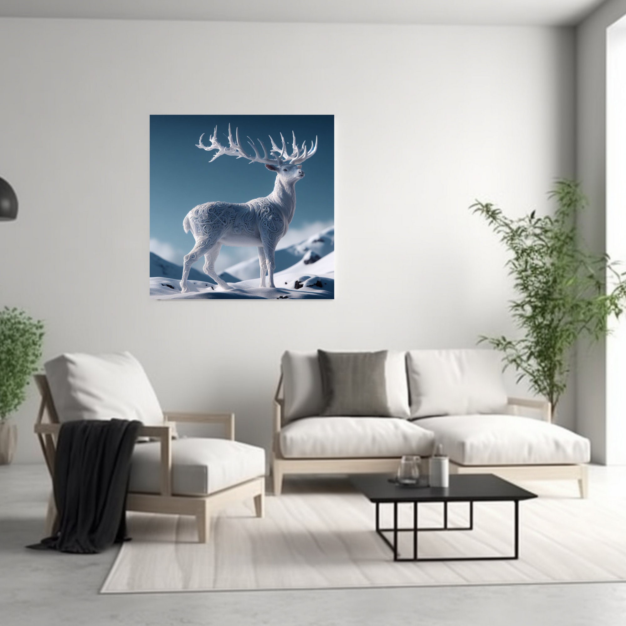 White Stag Canvas Wall Art Decor Unique Abstract Stag Winter Wall Decor ...
