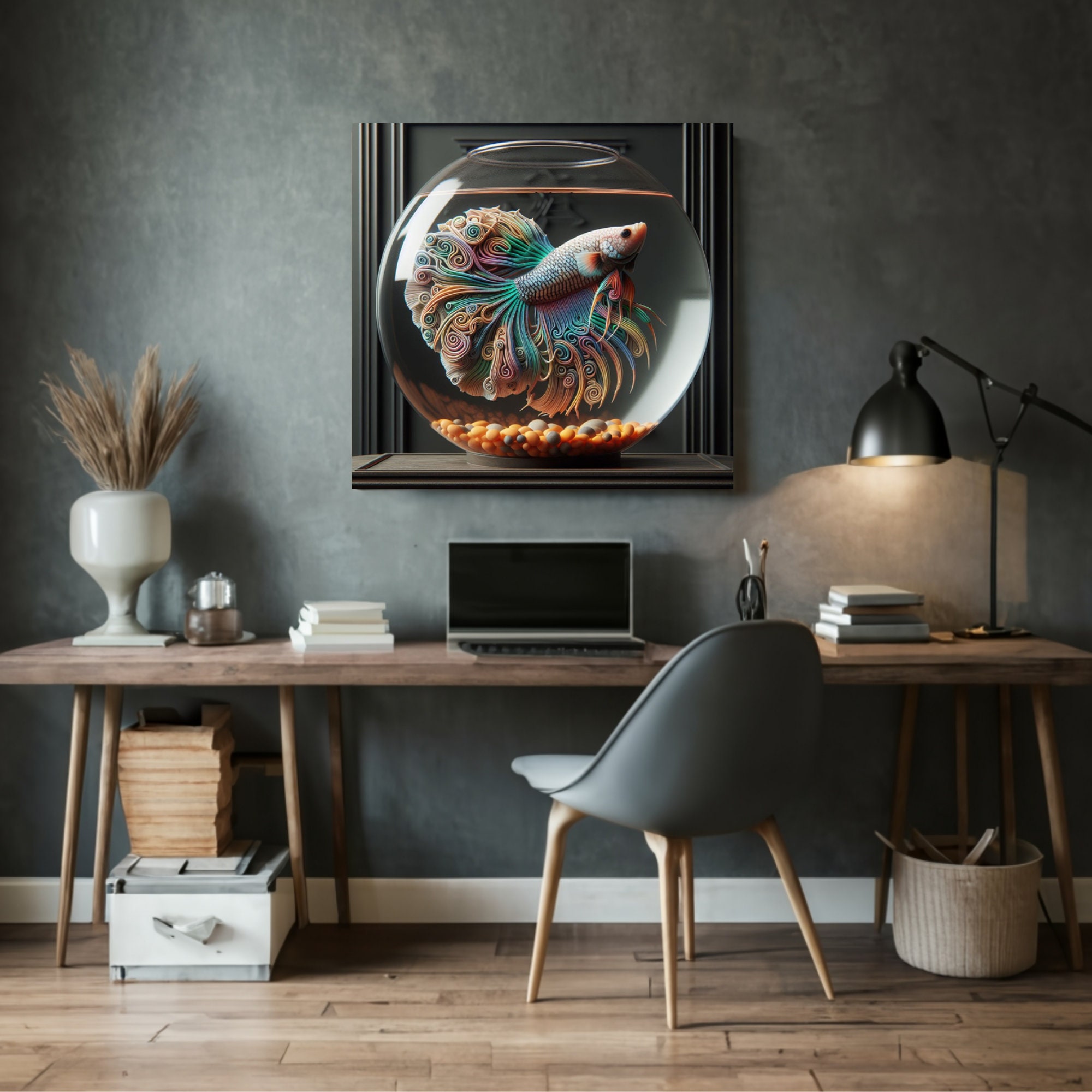 Betta Rainbow Cottagecore Muted Colors Wall Art Canvas Rainbow Siamese ...