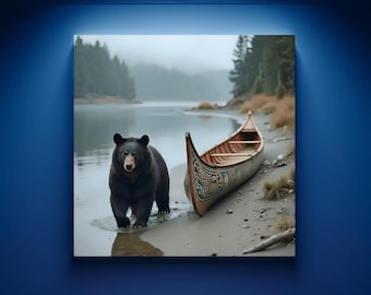 Black Bear Wall Art Haida Gwaii Makwa Salish Pacific Northwest Aesthetic Canoe Gift PNW Wildlife Art Lodge Cabin Decor Gift Shop