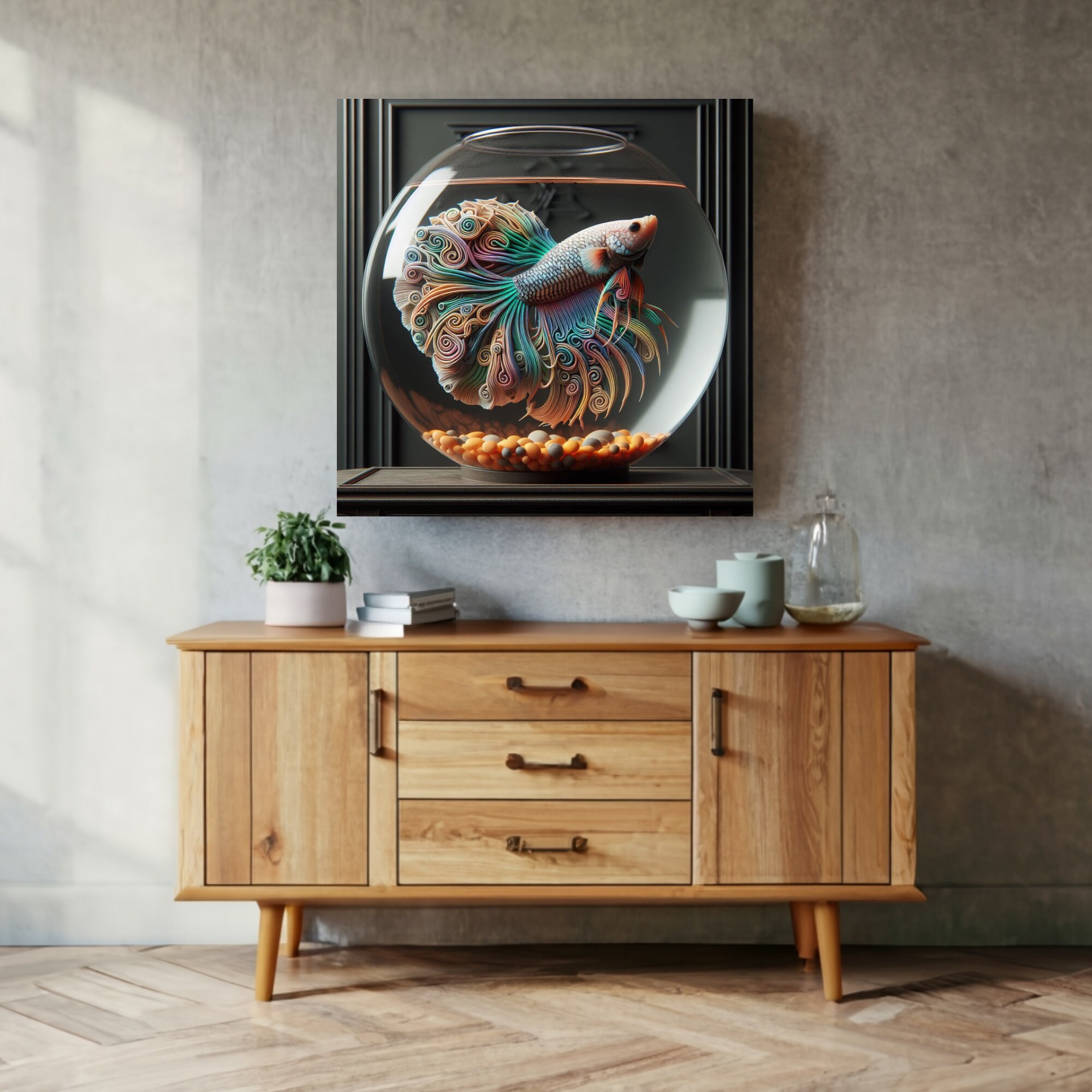 Betta Rainbow Cottagecore Muted Colors Wall Art Canvas Rainbow Siamese ...