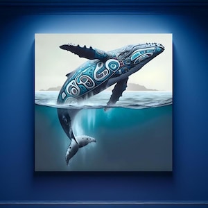 Whale Wall Art Haida Humpback Pacific Northwest Totem Aesthetic Gift PNW First Nations Tribal Style Gift Nautical Bistro Lodge Cabin Decor