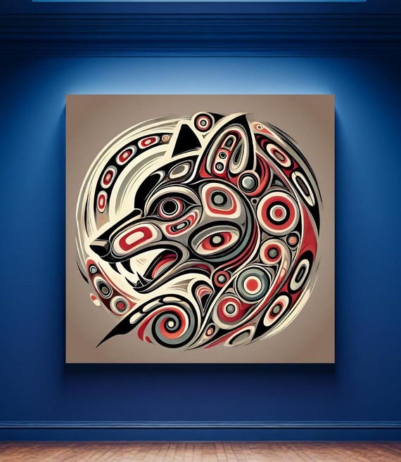 First Nations Wolf Abstract Pacific Northwest Pop Art Mid-century