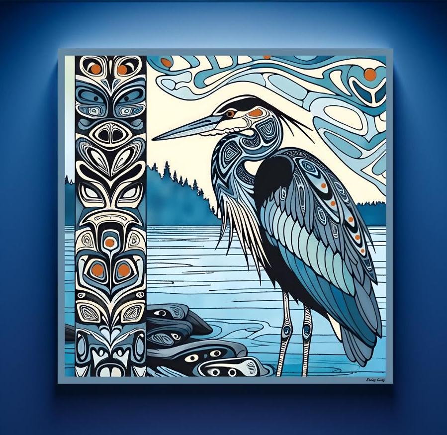 First Nations Great Blue Heron Wall Art Abstract Pacific Northwest