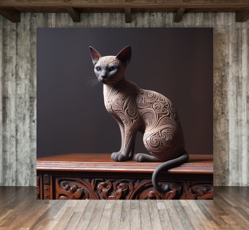Siamese Cat Wall Art Abstract Siamese Cat Lover Gift Canvas Cat Print Polymer Effect Art Print