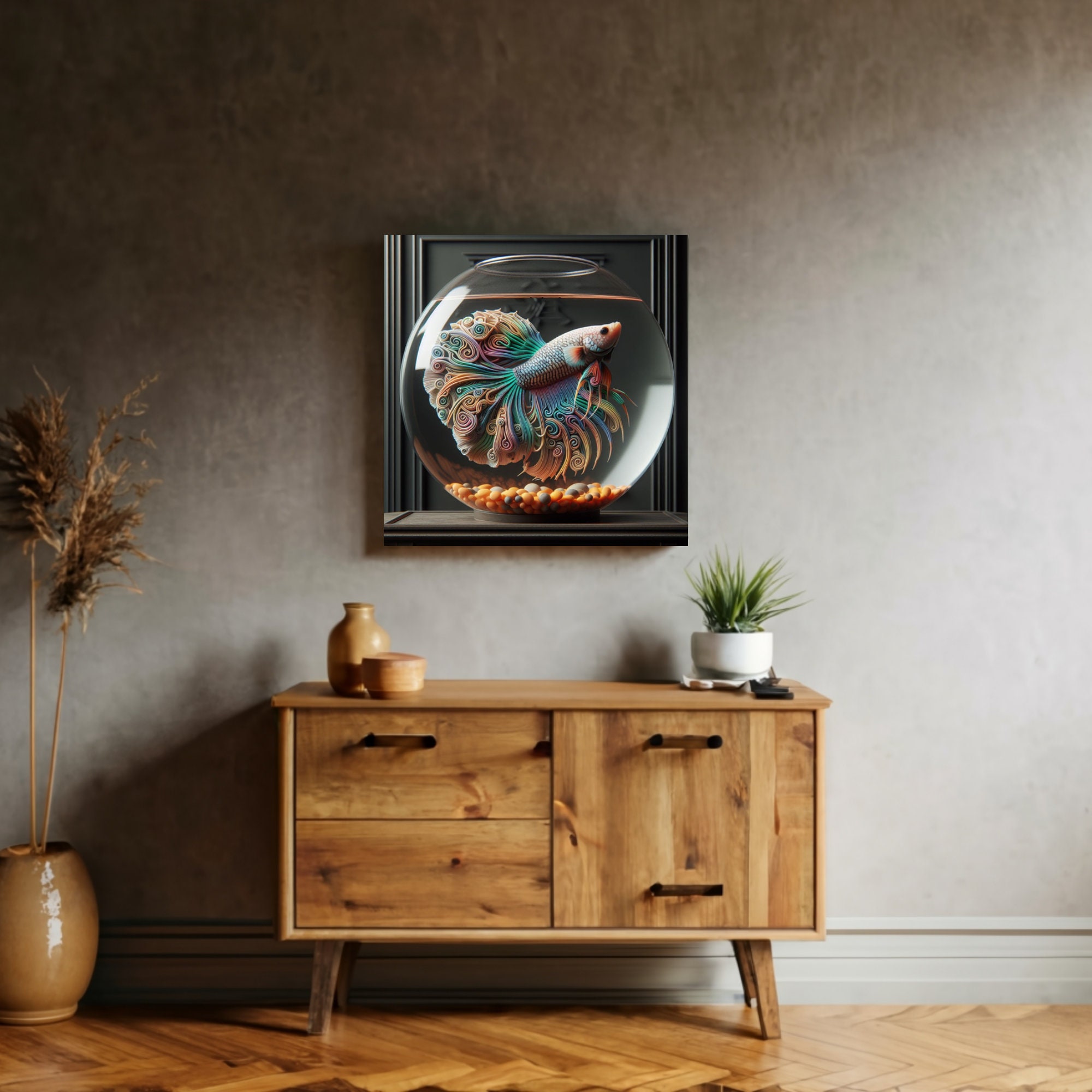 Betta Rainbow Cottagecore Muted Colors Wall Art Canvas Rainbow Siamese ...