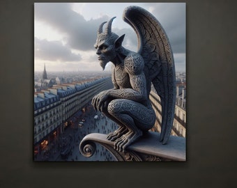 Gargoyle Goth Wall Art Dark Academia Gothic Victorian Decor Canvas Print Gothcore Gift Goth Lover Gift Cathedral Streets Of Paris Wall Art