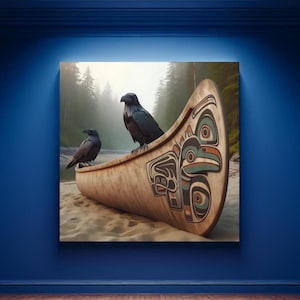 Raven Wall Art First Nations Coast Salish Pacific Northwest Tribal Aesthetic Canoe PNW Gift Indigenous Art Lodge Cabin Decor Gift Shop Art