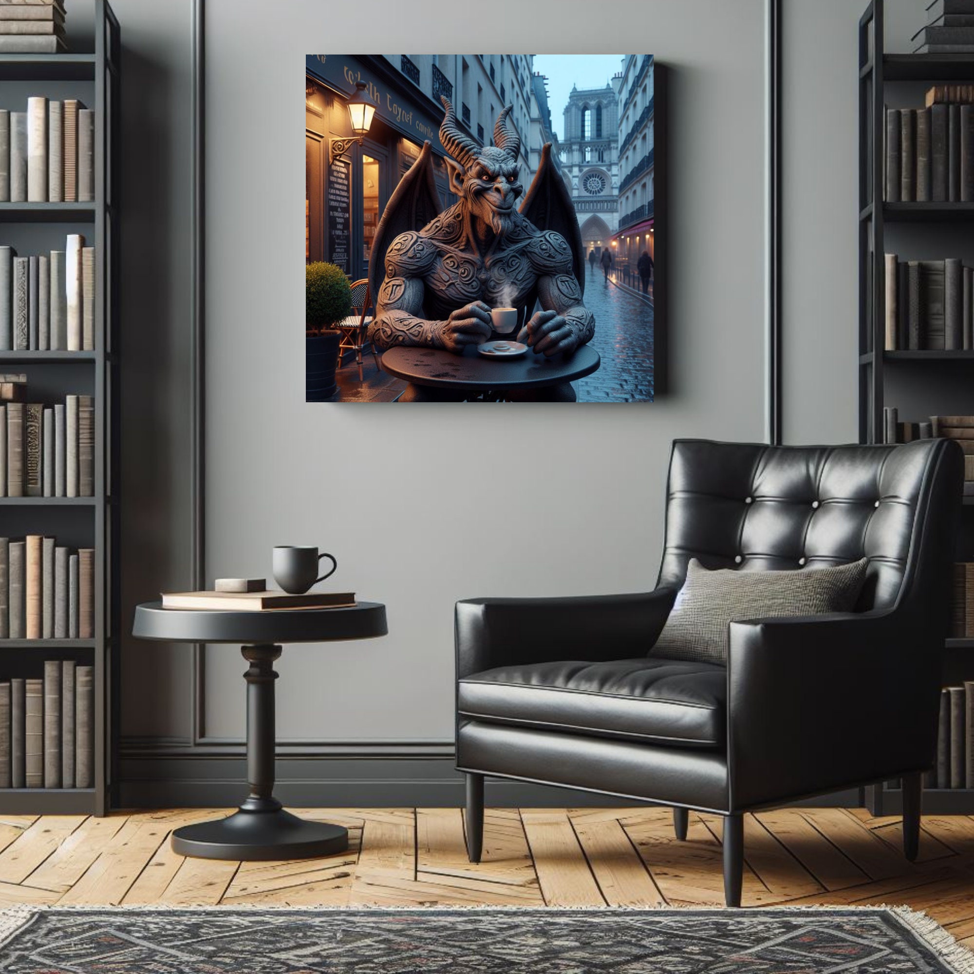 Gargoyle Wall Art Parisian Cafe Coffee Notre Dame Cathedral Abstract ...