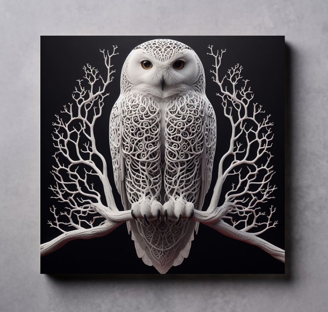 Owl Wall Art White Snowy Owl Art Owl Lover Gift Canvas Print Animal Art ...