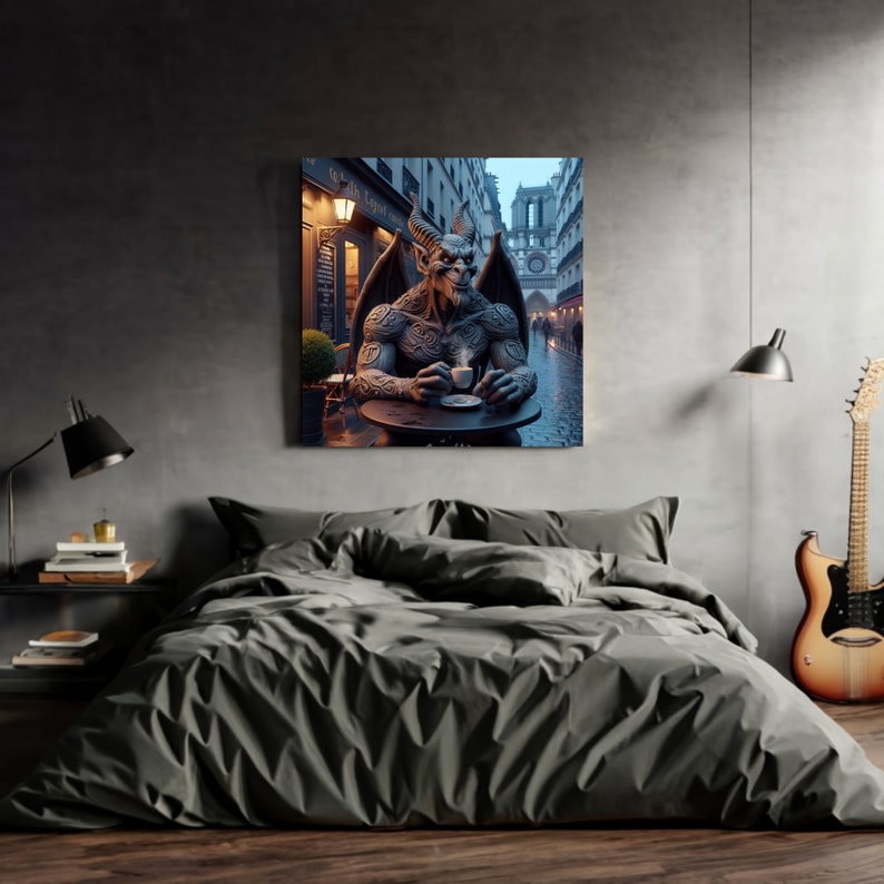 Gargoyle Wall Art Parisian Cafe Coffee Notre Dame Cathedral Abstract ...