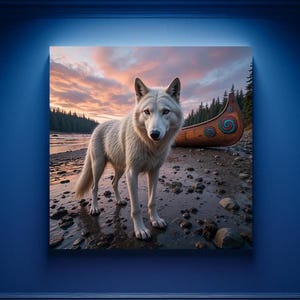 Vancouver Island Sea Wolf First Nations Canoe Rare Coast Salish Canadian Wolf Pacific Northwest Wildlife Lodge Cabin Gift Shop Decor