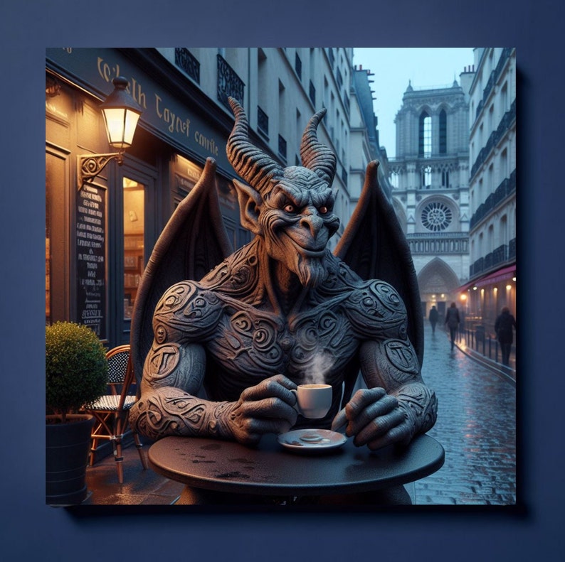 Gargoyle Wall Art Parisian Cafe Coffee Notre Dame Cathedral Abstract ...