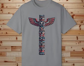 Totem Pole T-Shirt Haida Tlingit Salish Inspired Pacific Northwest Tribal Unisex Comfort Colors 1717 Garment Dyed T Shirt Crew Neck