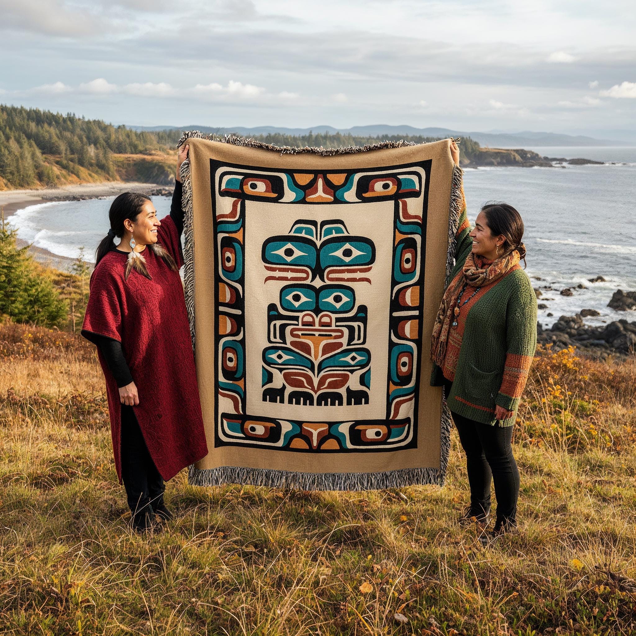 First Nations Inspired Totem Pole Woven Blanket 100% Cotton USA Pacific ...