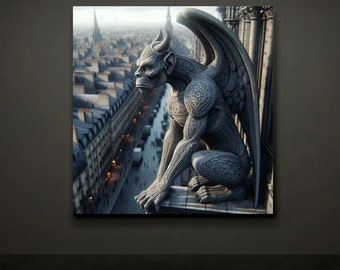 Gargoyle Goth Wall Art Dark Academia Gothic Victorian Decor Canvas Print Gothcore Gift Goth Lover Gift Cathedral Streets Of Paris Wall Art