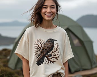 Raven T-Shirt Unisex Comfort Colors 1717 First Nations Abstract Raven Carved Wood Aesthetic Haida Formline Style Gift For Him Her Gift Shop