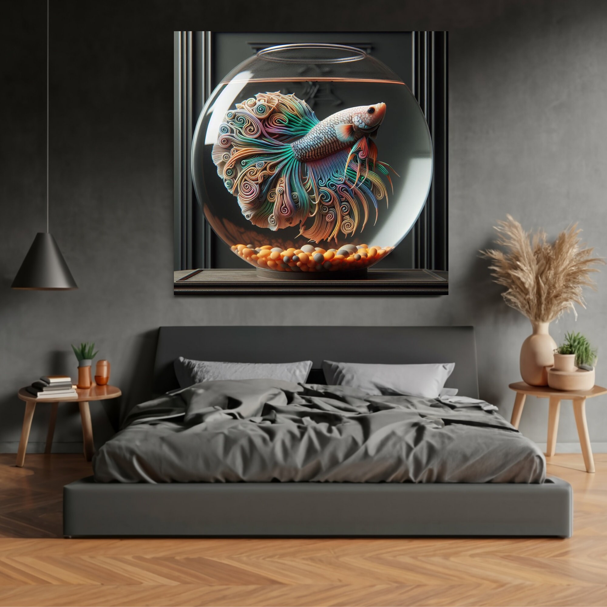 Betta Rainbow Cottagecore Muted Colors Wall Art Canvas Rainbow Siamese ...