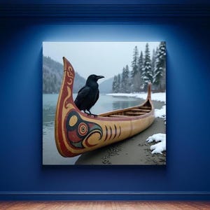 Raven Wall Art Haida First Nations Coast Salish Pacific Northwest Tribal Aesthetic Canoe Gift PNW Wildlife Art Lodge Cabin Decor Gift Shop