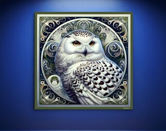 Art Nouveau Owl Wall Art Beautiful Oil Paint Render Snowy Owl Vintage Nouveau Decor Mother's Day Gift Bistro Restaurant Boutique Gift Shop
