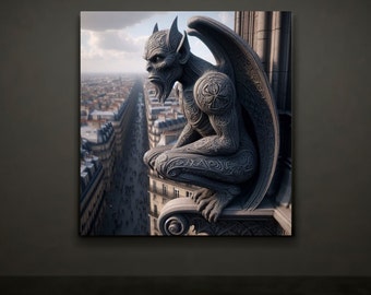 Gargoyle Goth Wall Art Dark Academia Gothic Victorian Decor Canvas Print Gothcore Gift Goth Lover Gift Cathedral Streets Of Paris Wall Art