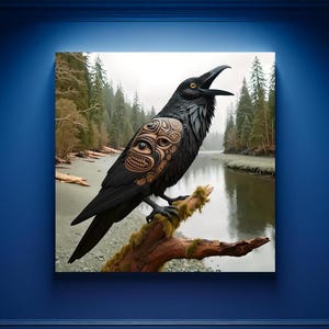 Haida First Nations Black Raven Wall Art Unique Abstract Raven Pacific Northwest Haida Coast Salish Aesthetic PNW Wildlife Lodge Cabin Decor