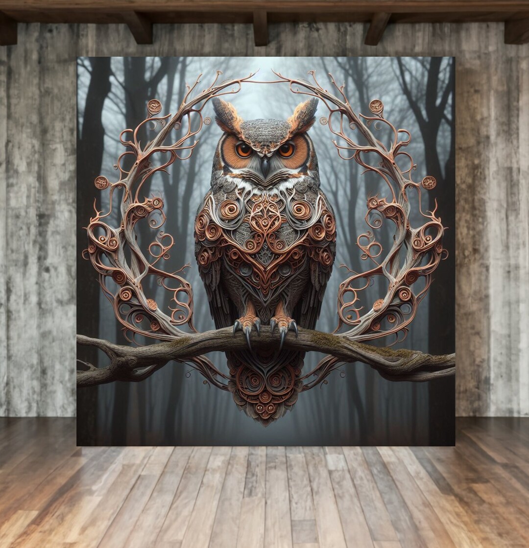 Owl Wall Art Great Horned Owl Cottagecore Canvas Fine Art Birders Gift ...