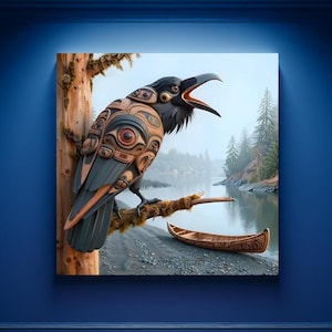 Haida First Nations Black Raven Wall Art Unique Abstract Raven Pacific Northwest Tribal Aesthetic Canoe Gift PNW Wildlife Lodge Cabin Decor