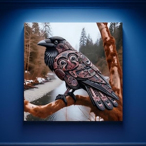 Haida First Nations Black Raven Wall Art Unique Abstract Raven Pacific Northwest Haida Coast Salish Aesthetic PNW Wildlife Lodge Cabin Decor