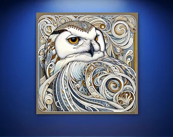 Art Nouveau Owl Wall Art Beautiful Oil Paint Render Snowy Owl Vintage Nouveau Decor Mother's Day Gift Bistro Restaurant Boutique Gift Shop