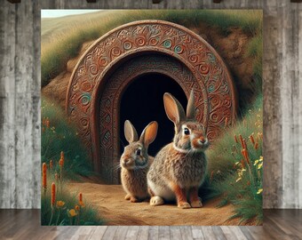 Bunny Wall Art Cottagecore Muted Colors Bunnies Two Cottontail Bunnies Gift Canvas Print Bunny Den Kid's Room Nursery Decor Valentines Gift