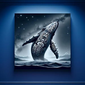 Whale Wall Art Haida Humpback Pacific Northwest Totem Aesthetic Gift PNW Indigenous Tribal Style Gift Nautical Art Bistro Lodge Cabin Decor