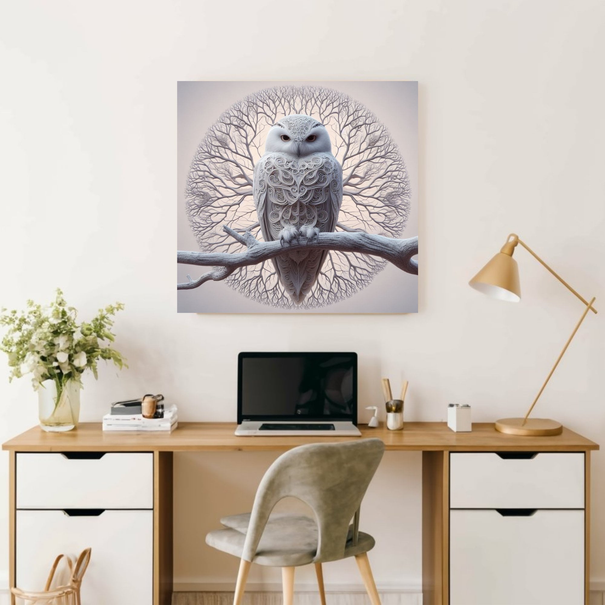Owl Wall Art White Snowy Owl Art Owl Lover Gift Canvas Print Animal Art ...