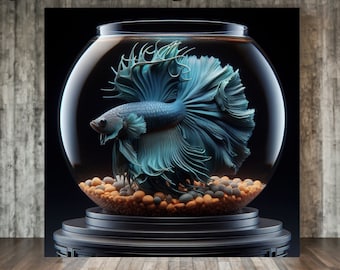 Betta Cottagecore Blue Muted Colors Wall Art Canvas Rainbow Siamese Fighting Fish Wall Art Canvas Print Abstract Art Fish Lover Gift Decor