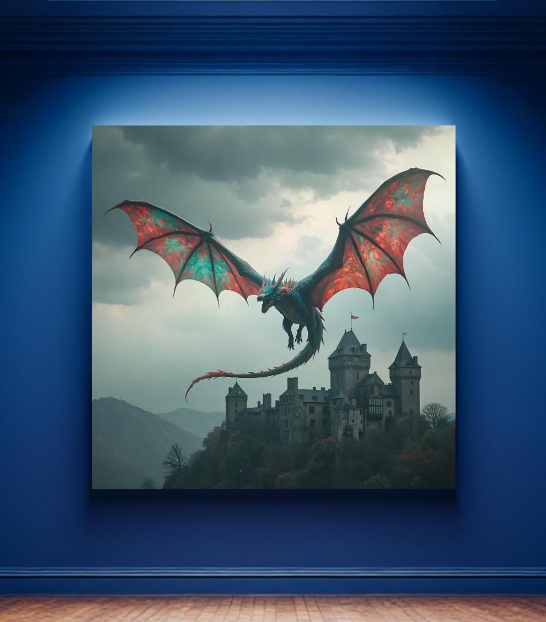 Dragon Fantasy Wall Art Dragon in Flight Medieval Castle Realistic ...