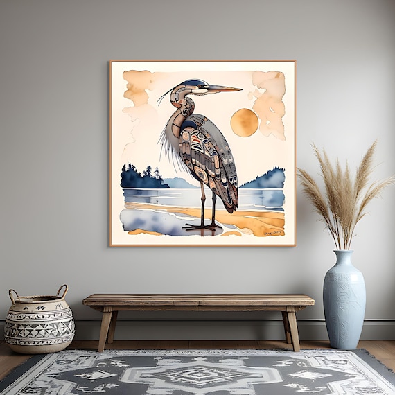 Heron Watercolor Print Fine Wall Art Museum Quality Art Paper Alaska PNW Lodge Cabin Rental Cottagecore Decor Ready to Frame Signed