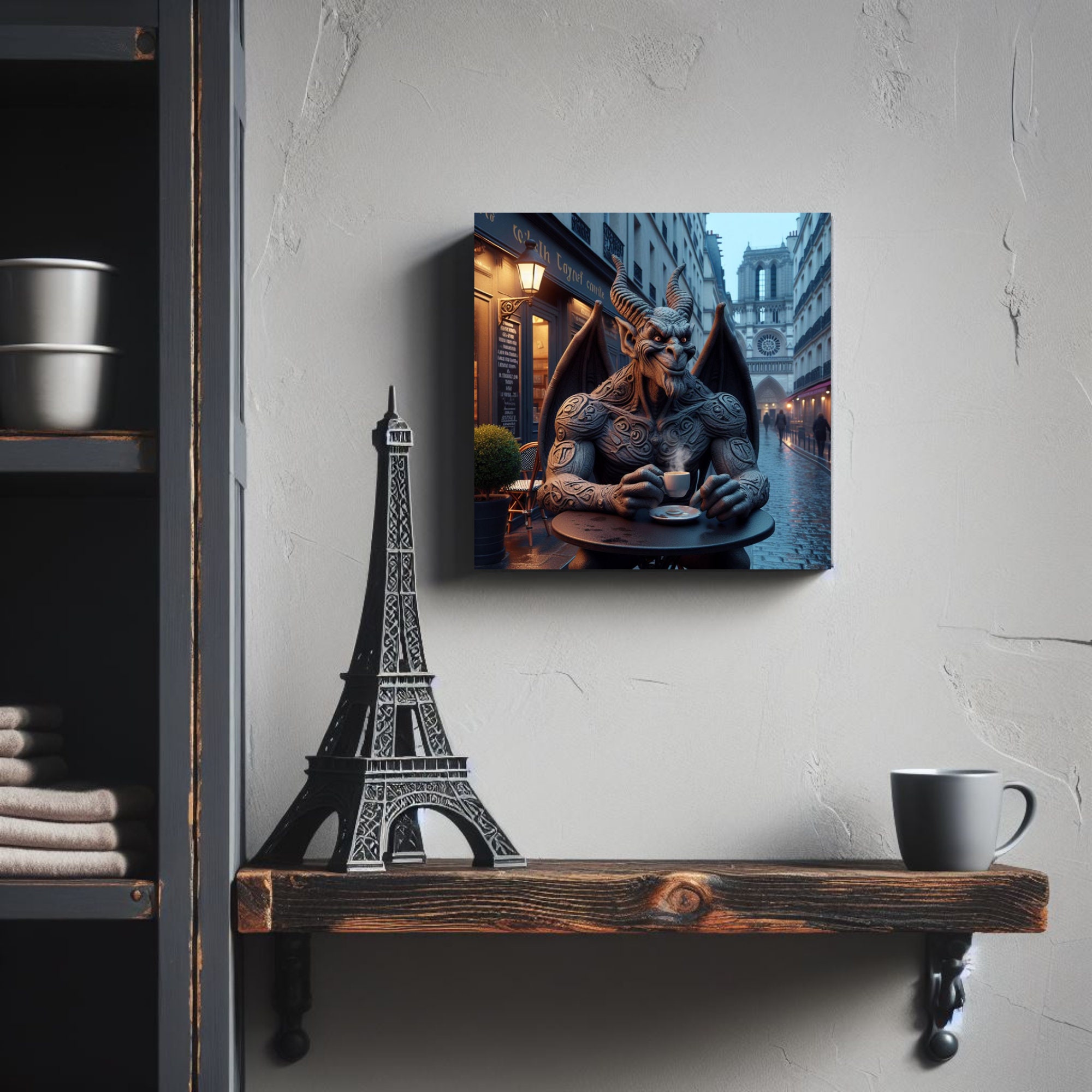 Gargoyle Wall Art Parisian Cafe Coffee Notre Dame Cathedral Abstract ...