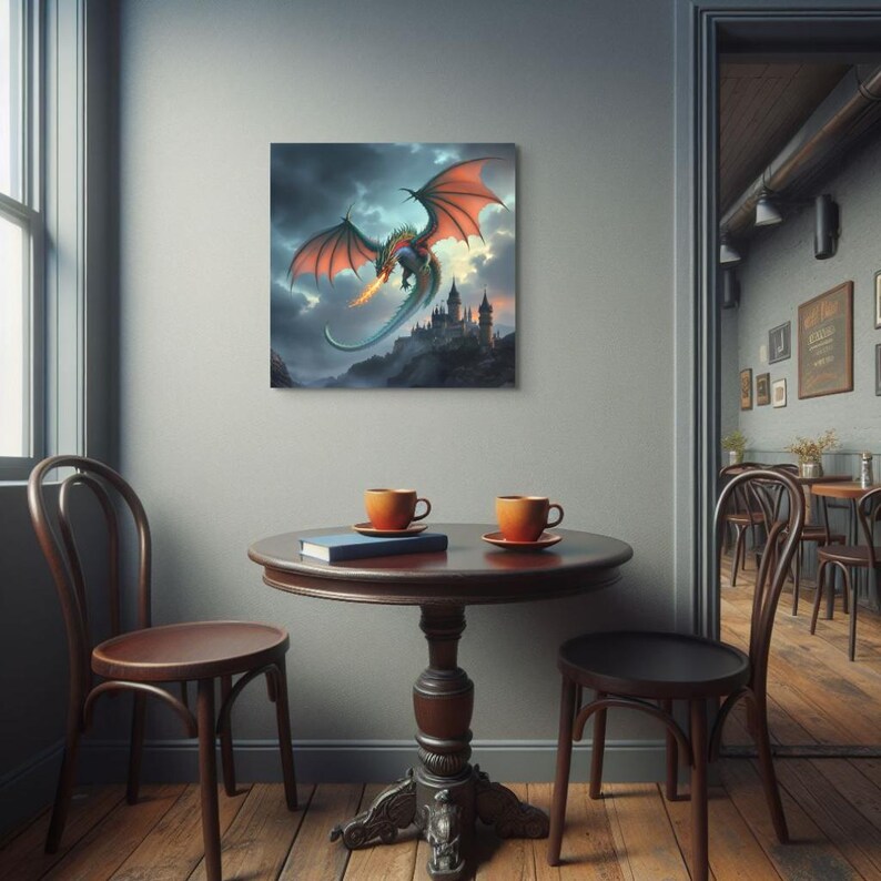Dragon Fantasy Wall Art Dragon in Flight Medieval Castle Fire Breathing ...