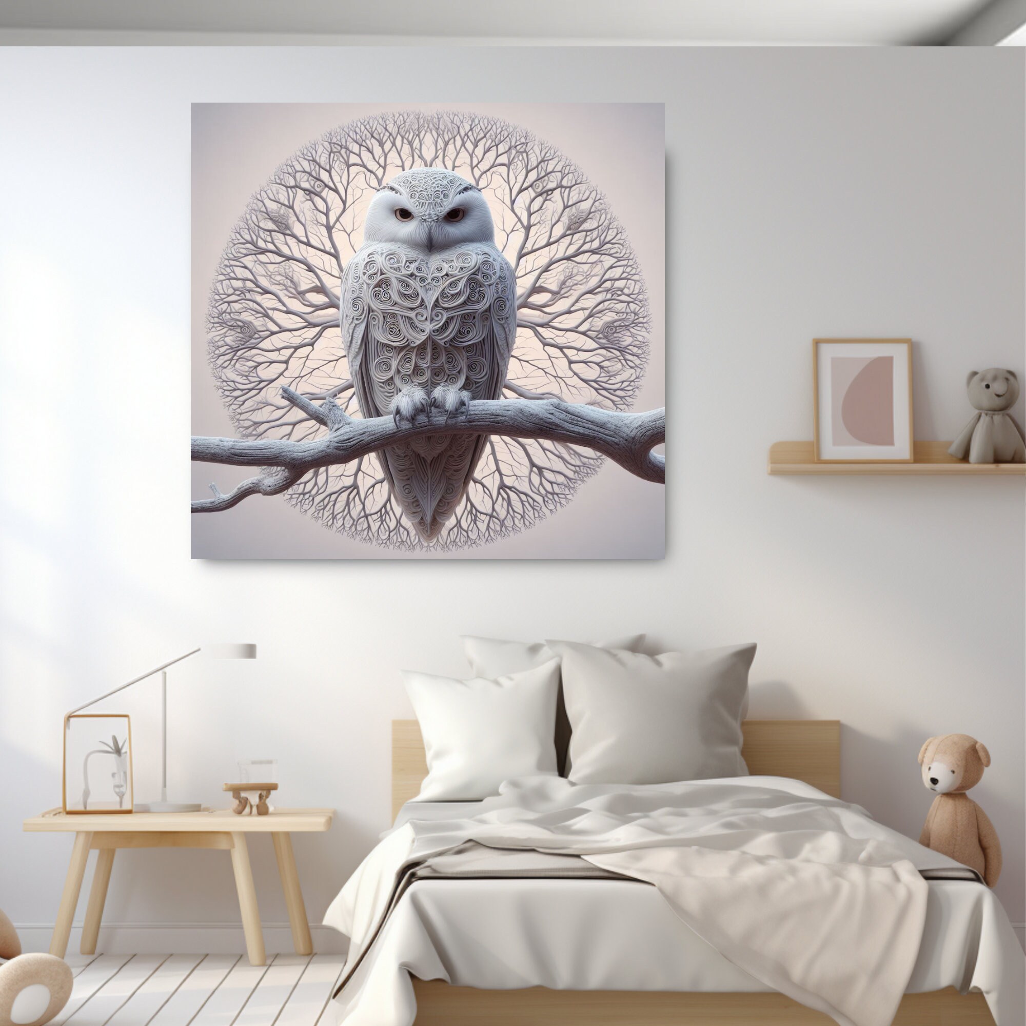 Owl Wall Art White Snowy Owl Art Owl Lover Gift Canvas Print Animal Art ...
