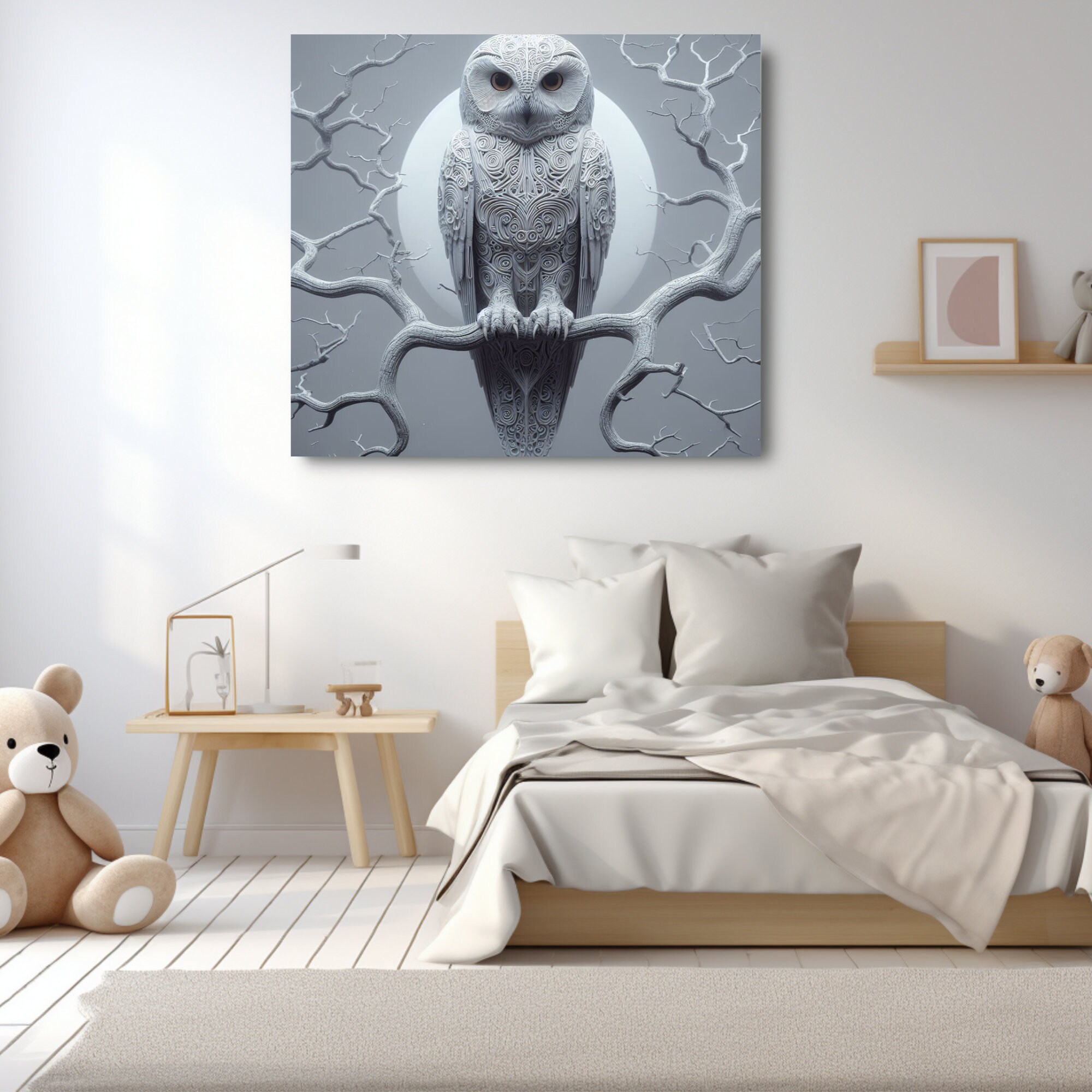 Owl Wall Art White Snowy Owl Art Owl Lover Gift Canvas Print Animal Art ...