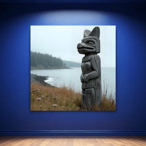 Fox Totem Wall Art Haida Gwaii Botanical Oil Paint Render Alaska Coast Salish Pacific Northwest PNW Cabin Lodge Decor Gift Shop Inventory