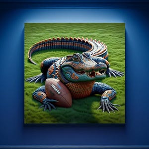 Gator Wall Art Abstract Canvas Print Orange & Blue Gators Lover Gift Fun Florida Football Fan Gift Man Cave Bar Game Dorm Room Wall Art Gift