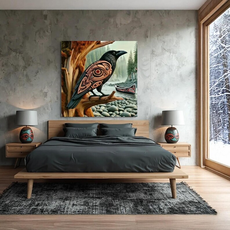 Haida First Nations Black Raven Wall Art Unique Abstract Raven Pacific ...
