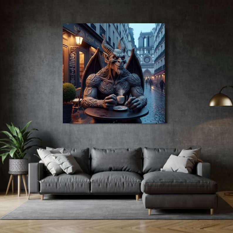 Gargoyle Wall Art Parisian Cafe Coffee Notre Dame Cathedral Abstract ...