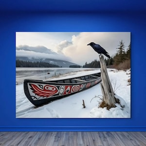 Haida First Nations Raven Wall Art Unique Abstract Raven Pacific Northwest Tribal Aesthetic Haida Canoe PNW Lodge Cabin Decor Raven Gift